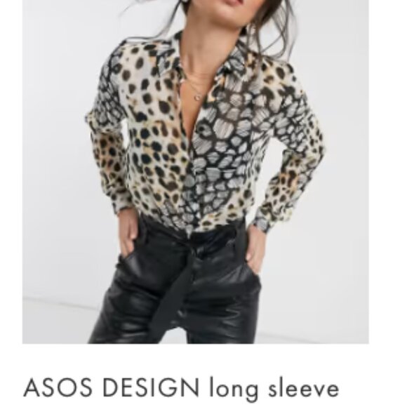 ASOS Long Sleeve Mixed Animal Print Sheer Blouse - Picture 1 of 1